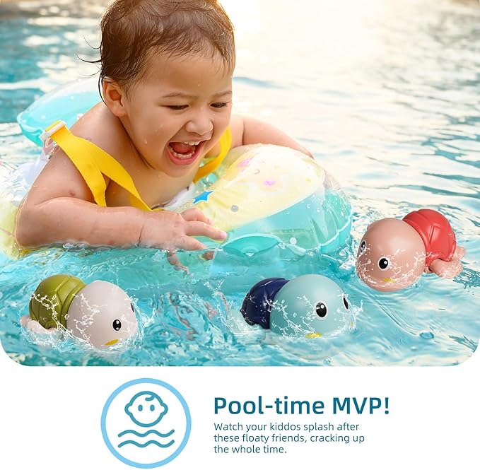 LiKee Bath Toys 3 Pack with 3 Colors | Cute Swimming Turtles Wind Up Toys for Baby Toddlers 1+ Years Old | Floating Bath & Pool Toys for Kids Age 1-3-5 | Baby Shower & Birthday Gift (Boys Girls)