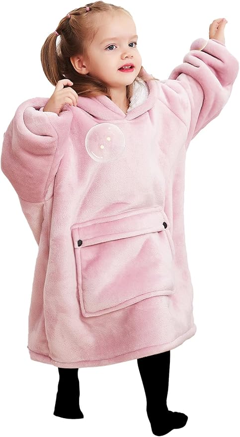 KFUBUO Wearable Blanket Hoodie for Kids Toddlers Sherpa Blanket Sweatshirt With Pocket Cute Hoodies 2-6 Year Old Girl Cute Birthday Gifts Pink