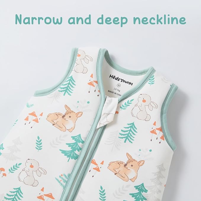 Baby Sleeping Bag 2.5 TOG Cotton Winter Sleep Sack for Newborn babies, Unisex Baby Wearable Blanket with Animal Patterns, Deer, L