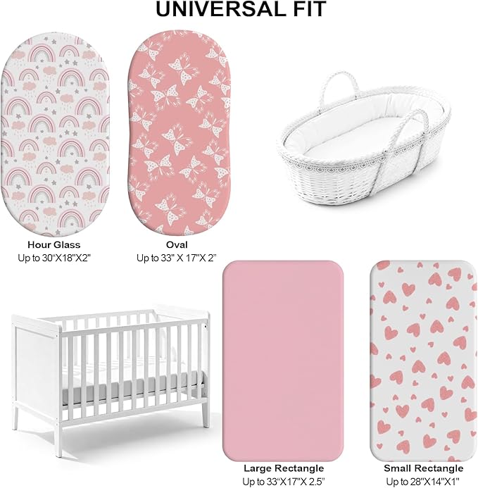 Baby Bassinet Sheets for Baby Boy Girls,4-Pack Fitted Bassinet Sheets Set Compatible with Halo Bassinest Swivel Sleeper,Baby Delight,Angelbliss,32"X16" (Pink Collection)