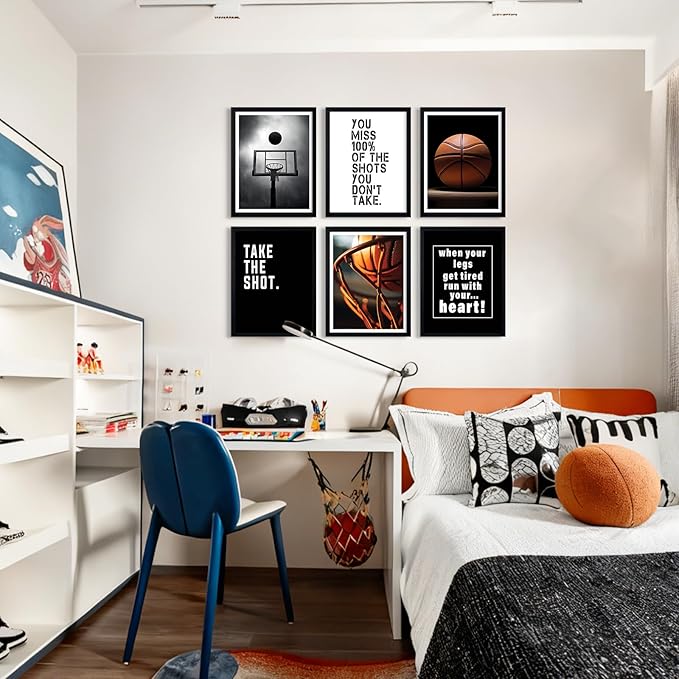 Basketball Wall Art Sports Canvas Poster Boys Room Wall Decor Inspirational Basketball Prints Motivational Quote Pictures Teen Sports Painting Black White Artwork for Kids Bedroom 12x16 Inch Unframed