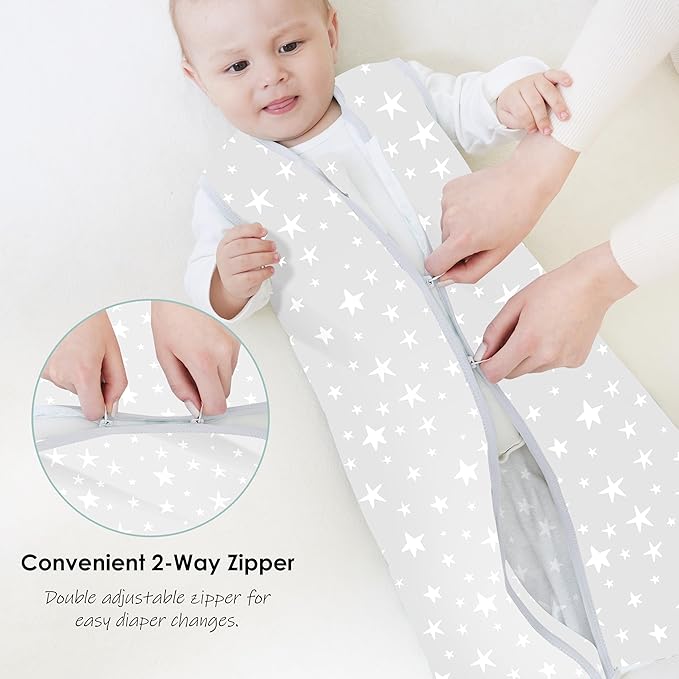 Cute Castle Baby Sleep Sack 18-24 Months - Lightweight 100% Cotton 2-Way Zipper TOG 0.5 Infant Wearable Blanket, Newborn Essentials Toddler Sleep Clothes, 3 Pack(Gray, Letters, Stars)