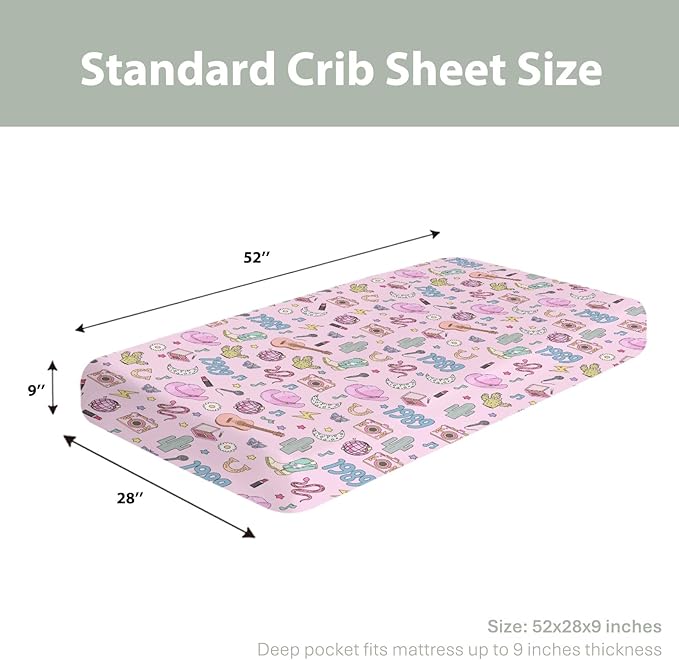 Cute Music Star Era Western Baby Crib Sheets for Boy Girl 52"x28" Desert Country Cactus Moon Soft Stretchy Fitted Crib Mattress Covers 90s Cowgirl Disco Baby Sheet for Crib and Toddler Bed Mattress