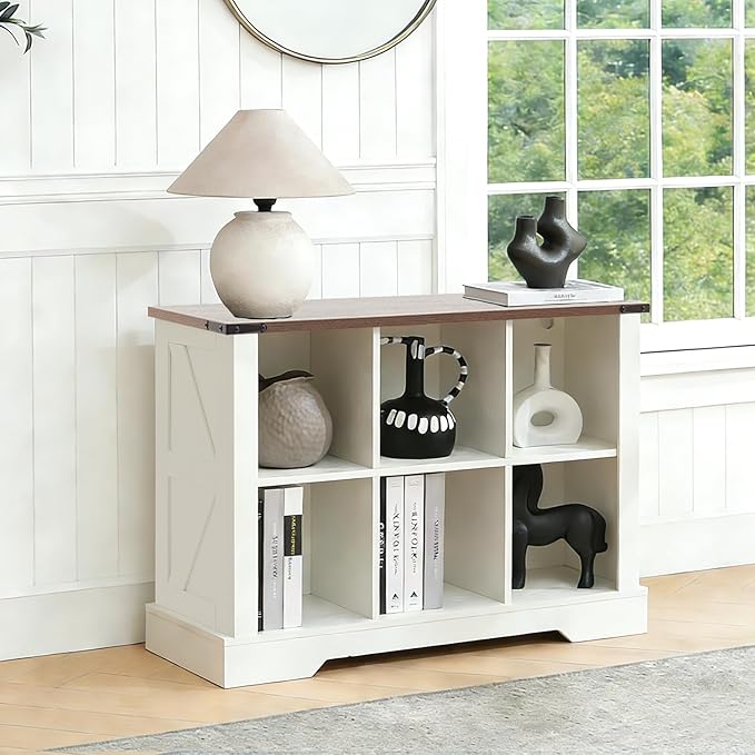 Puntogen 6 Cube Storage Organizer, Wood Cube Bookshelf with LED Lights, Horizontal Storage Cubes, Kids Bookshelf, Display Cabinet Cubby Shelf for Living Room Home Office Bedroom, White