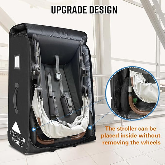 RAYMACE Padded Stroller Travel Bag for Airplane with Wheels Fits to UPPAbaby Vista V2 V3, Cruz V2 V3,Travel Safe Protection Storage Bag, Patterned Design, Black