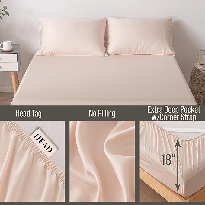 Bella Coterie Luxury Bamboo Viscose California King Size Fitted Sheet | 100% Organically Grown | Ultra Soft | Cooling for Hot Sleepers | 18" Deep Pocket [Champagne]