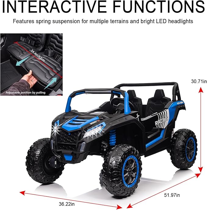 POSATCK 24V Ride On UTV 2024 Kids 2 Seater Electric Vehicle Car with Parents Remote Control for 4 Wheels Drive Kids Battery Powered UTV Electric Car for Girls Boys with EVA Rubber Compound Tires, Blue