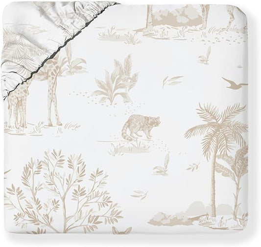 MakeMake Organics Organic Queen Fitted Sheet Set GOTS Certified Organic Cotton Fitted Sheet with Pillowcase Ultra Soft Non Toxic Breathable Hypoallergenic Animals Theme Room (Queen, Safari)