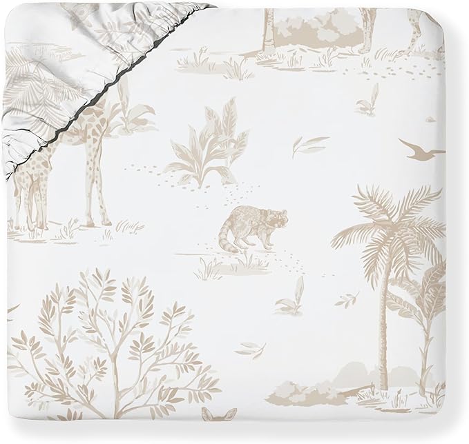 MakeMake Organics Organic Full Fitted Sheet Set GOTS Certified Organic Cotton Fitted Sheet with Pillowcase Ultra Soft Non Toxic Breathable Hypoallergenic Animals Theme Room (Full, Safari)