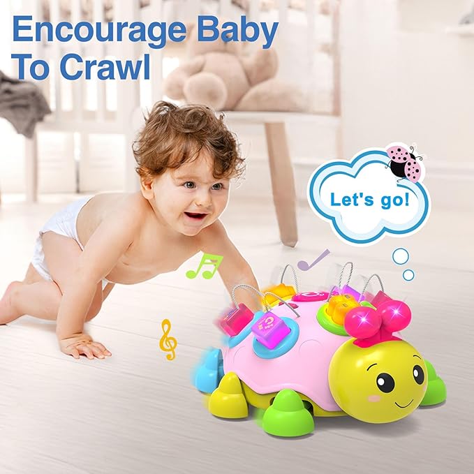 Baby Musical Ladybug Crawling Toys,Baby Toy 6-12 Months with Light-up Music, Early Educational Learning Toy, Infant Gift Toys for 7 8 9 10 11 Months 1-2 Years Old Newborn Girls (Pink)
