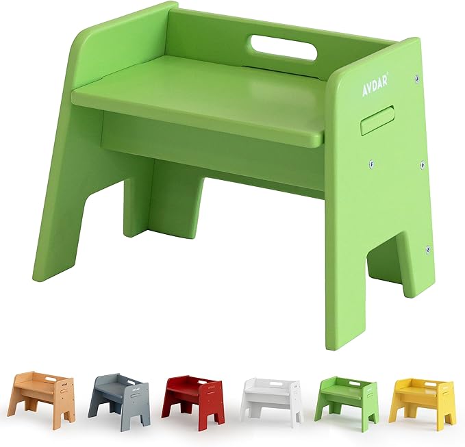 AVDAR Wooden Step Stool for Kids, 14” One Step Stool for Toddlers, Heavy Duty Non-tip Non-Slip for Bedroom/Kitchen