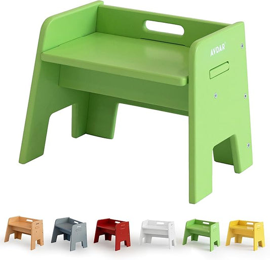 AVDAR Wooden Step Stool for Kids, 14” One Step Stool for Toddlers, Heavy Duty Non-tip Non-Slip for Bedroom/Kitchen