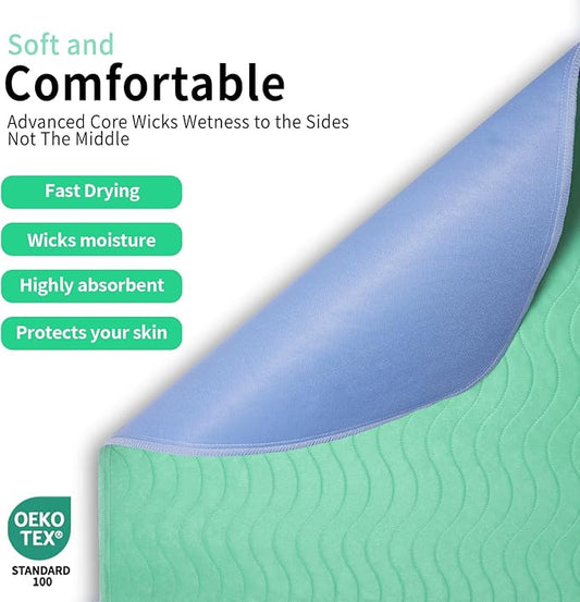 Accompagner Waterproof Reusable for Adults and Pets Washable Pee Pads for Dogs Changing Pad Large Dog Bed Size Adults Incontinence Bed Pads - Non-Slip Leak-Proof (Green, 4Pack-24" x24")