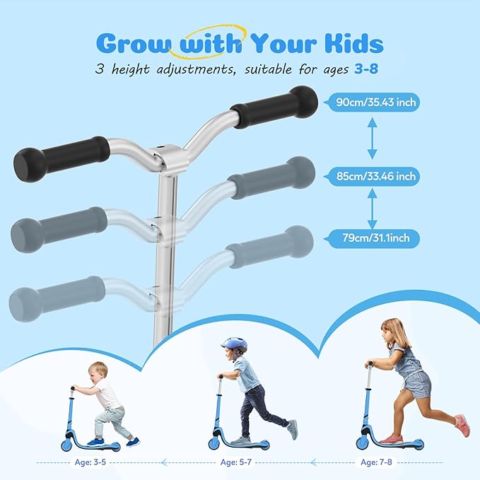 Scooter for Kids with Light-Up Wheels & Deck, Adjustable Heights 2 Wheel Kick Scooters for Kids 5-7, Toddler Scooters with 4 Lighting Mode Deck
