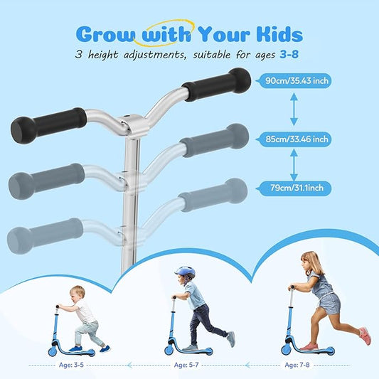 Scooter for Kids with Light-Up Wheels & Deck, Adjustable Heights 2 Wheel Kick Scooters for Kids 5-7, Toddler Scooters with 4 Lighting Mode Deck
