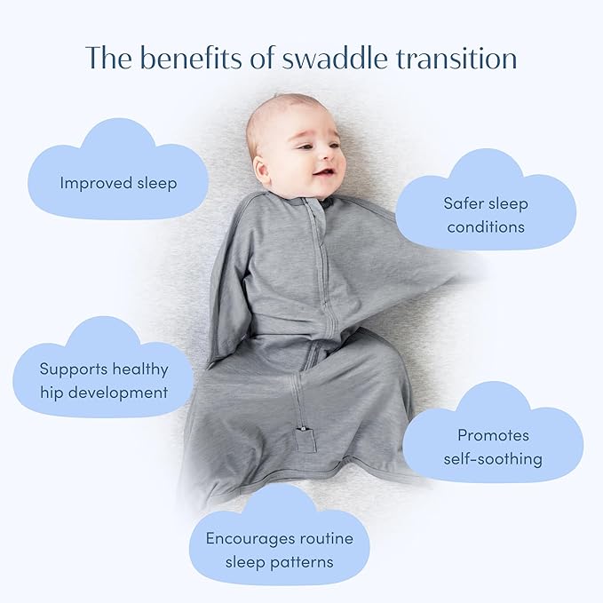 SleepingBaby Zipadee-Zip Transition Swaddle - Cozy Baby Swaddling Blanket with Zipper Convenience - Roomy Wearable Blanket for Easy Diaper Changes - 4-8 Month - Hall of Fame Grey Heather
