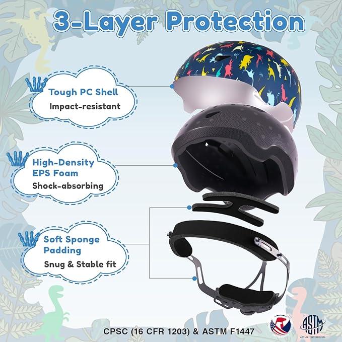 Toddler Bike Helmet with Gloves and Backpack Set, 3 Sizes for Baby Infant to Kids Ages 1-3 3-5 5-8+, Adjustable Boys Girls Bike Helmet for Bicycle/Scooter/Skateboard/Roller Skate