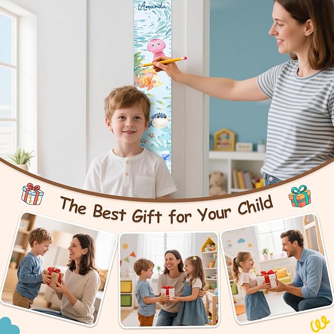 Personalized Name Height Chart for Kids, Canvas Ocean Growth Chart for Wall Removable, Growth Chart for Boys Girls, Nursery and Playroom Wall Decor, Customized Gifts for Kids