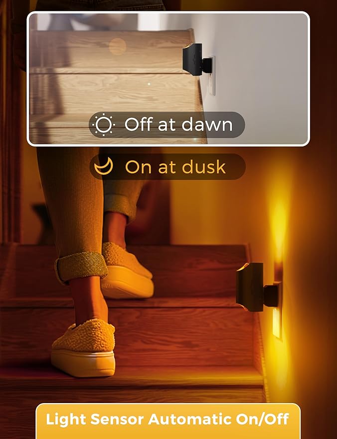 L LOHAS LED Night Lights - Amber & Yellow, Dimmable & Sensor, Soft Warm Light for Kids & Bedroom, 2 Pack