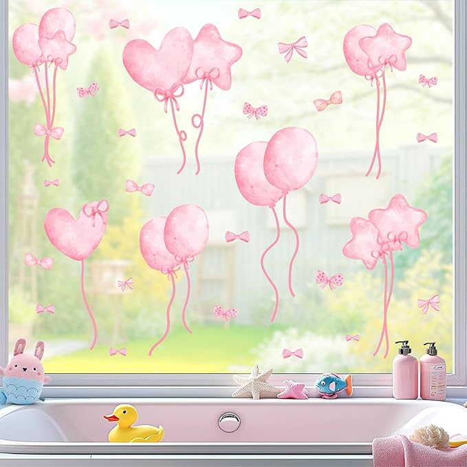 Pink Window Clings Pastel Baby Girls Bedroom Window Decals Inspirational Home Indoor Ourdoor Decorations Reusable Double Sided Static Stickers for Playroom Kids Baby Room Nursery Gifts