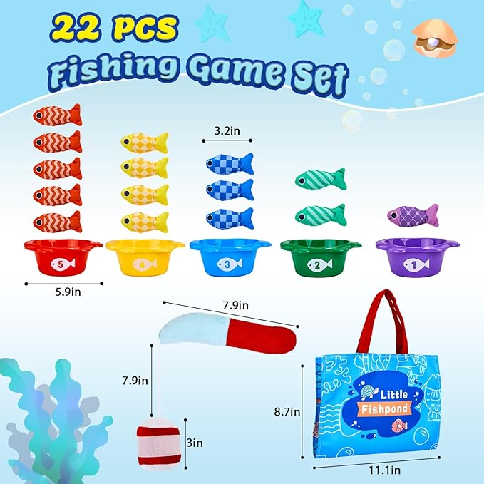 Montessori Toys for 1 Year Old Boy Girl Birthday Gift- Cloth Fishing Game for Toddler1-3 for Grandkids with Stacking Cups Learning Educational Toys Baby Toys 12-18 Months