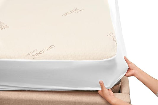 Memory Foam Mattress Protector – Organic Cotton with Eco-Friendly Greenshield Water Resistance – Kool-Flow Breathable Stretch Fabric – All USA Made – Best for Plush Beds – Full