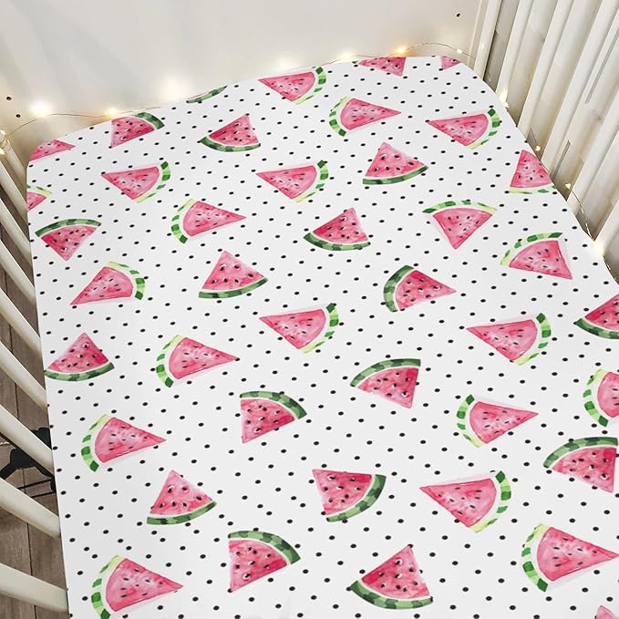 Watercolor Watermelon Dots Baby Crib Sheets for Boy Girl 52"x28" Tropical Summer Fruits Soft Stretchy Fitted Crib Mattress Covers Beach Vacation Baby Sheet for Standard Crib & Toddler Bed Mattress