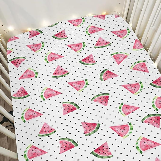 Watercolor Watermelon Dots Baby Crib Sheets for Boy Girl 52"x28" Tropical Summer Fruits Soft Stretchy Fitted Crib Mattress Covers Beach Vacation Baby Sheet for Standard Crib & Toddler Bed Mattress