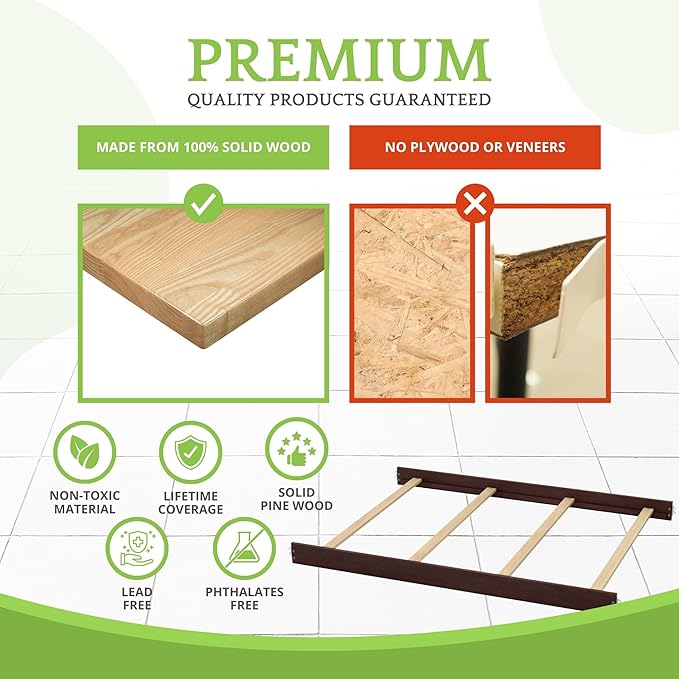 Full-Size Conversion Kit Bed Rails for Evolur Cribs - Solid Wood Crib Convertible Kit to Kids Bed - Transitional Style Rails & Easy-to-Install Child Essentials for Safety (Sienna or Merlot)