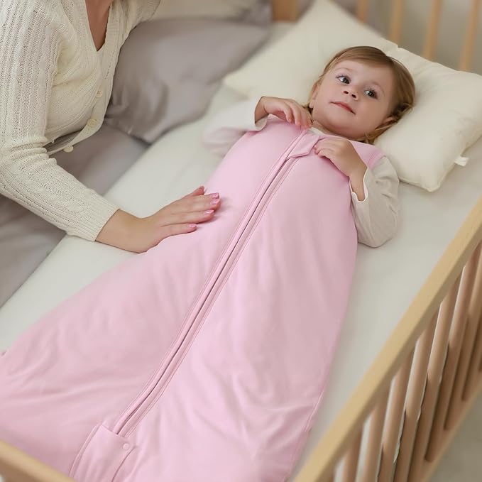 Mosebears Sleep Sack Baby Winter Wearable Blanket with 2-Way Zipper,2.5 TOG Cotton Sleep Sack Unisex (Blush, 18-24 Months)