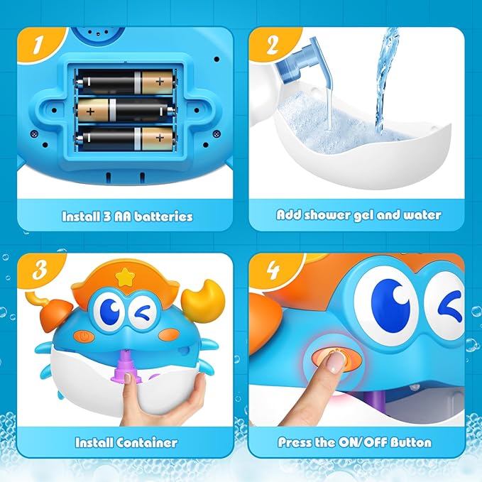 Bath Toys, Light Up Crab Bath Bubble Maker Bathroom Toys for Kids Ages 1-3 4-8,Bath Bubble Machine with Colourful Light Toddler Bathub Toy Great Birthday for Kids