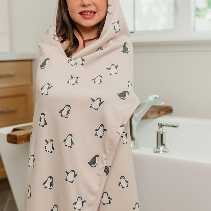 Copper Pearl Penguins Premium Big Kid Hooded Towel