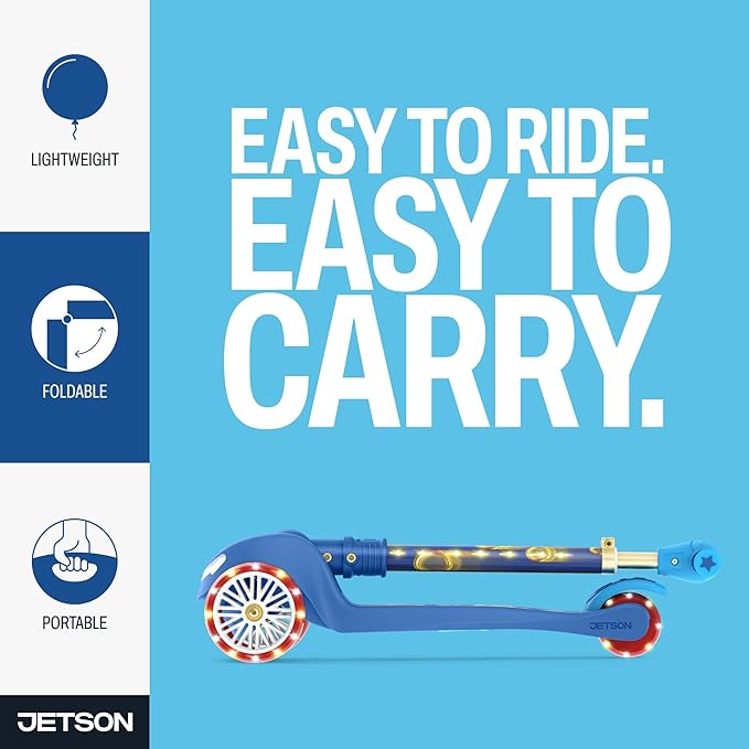 Jetson Character Kids Kick Scooter, LED Lights on Stem & Light-Up Wheels, Lightweight Frame, Height-Adjustable Handlebar, Lean-to-Steer System, Easy-Fold Mechanism