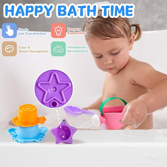 Baby Bath Toys for Kids Ages 1-3 5 PCS Toddler Bath Toys Mold Free for 2-4 Bathtub Sand Beach Pool Water Toys for 1+ Year Old Girl Gifts (Color Random)