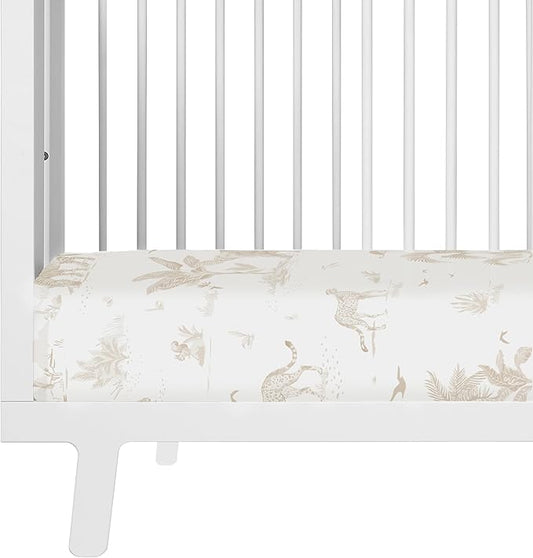 Makemake Organics GOTS Certified Organic Cotton Fitted Crib Sheet Soft Breathable (28"x52", Safari)