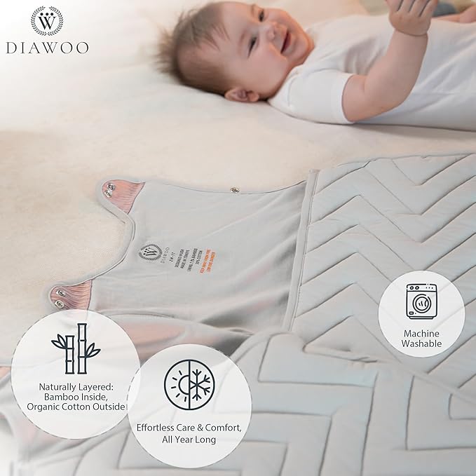 ThermaBloom Baby Sleep Sack (0.5–2.5 Tog)–Bamboo&Org.Cotton–Adjustable Sack (2–36 Months) with 2-Way Zipper&Belt Slot