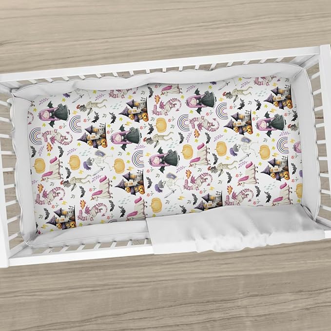Halloween Fairytale Princess Castle Dragon Baby Crib Sheets Spooky Pumpkin Bats Soft Baby Sheets Gothic Halloween Night Fitted Crib Mattress Cover for Standard Crib Toddler Mattress 52"x28"