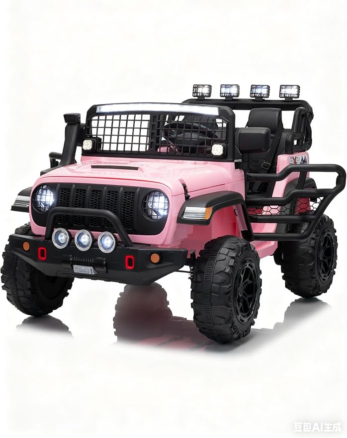 2 Seats 24V Kids Electric Ride on Car with Remote Control, 20" Large Seat with 2 Safety Belts, Two 200W Battery Powered Electric Vehicle for 3+ Years, LED Light,Music,Horn,USB Port, Riding Toy, Pink