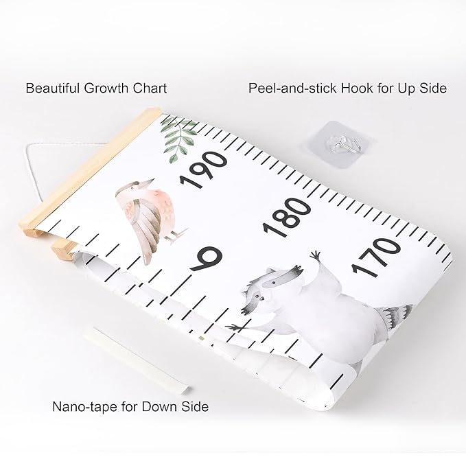 BESSLEE Canvas Kids Growth Chart for Wall, Safari Animals Height Measurement Tracker Gender Neutral, Hanging Ruler with Removable Hook, Nursery Room Playroom Toddler Bedroom Decor, 79”x7.9”