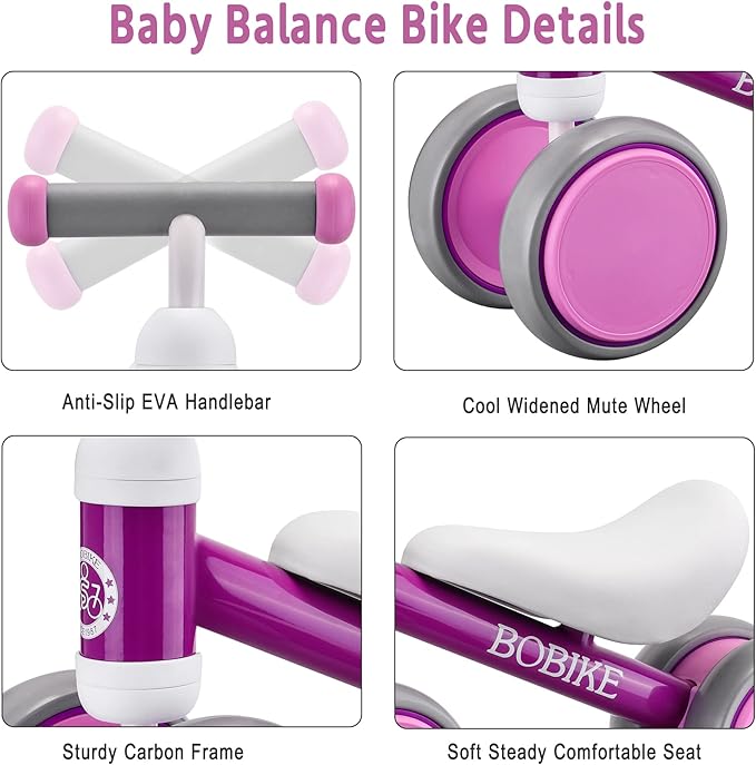 Baby Balance Bike Toys for 12-36 Months Kids Toy Boy Girls Gifts Toddler Best First Birthday Gift Children Walker No Pedal Infant 4 Wheels Bicycle (Purple)