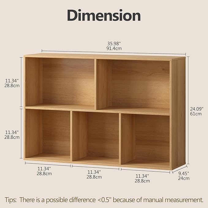 Jpiziso 5 Cube Storage Organizer Bookshelf, Closed Back Display Bookcase, Reversible Bookcase, Cubes Closet Organizer for Home, Living Room, Kids Room, Office, Bedroom, Study, Hallway