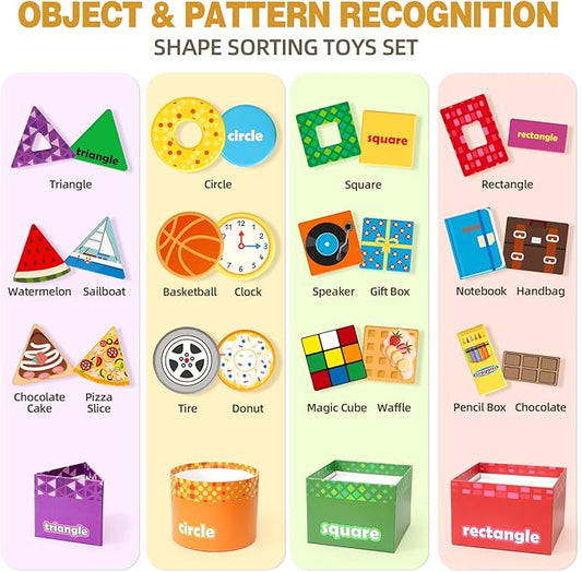 Atoylink Montessori Toys Shape Sorter for Toddlers, Wooden Stacking Blocks Nesting Boxes Baby Everyday Objects Shape Sorting Toys Matching Games, Preschool Learning Toys for 1 2 3 Year Old Boys Girls