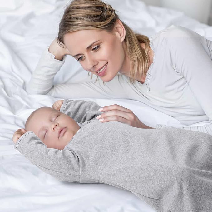 Premium Soft Cotton Transitional Swaddle Sack with Arms Up & Sleeves 6-12 Months, Mitten Cuffs, 2-Way Zipper, Sleeping Sacks for Newborns - Calms Startle Reflex, Boys & Girls Sleep Bag