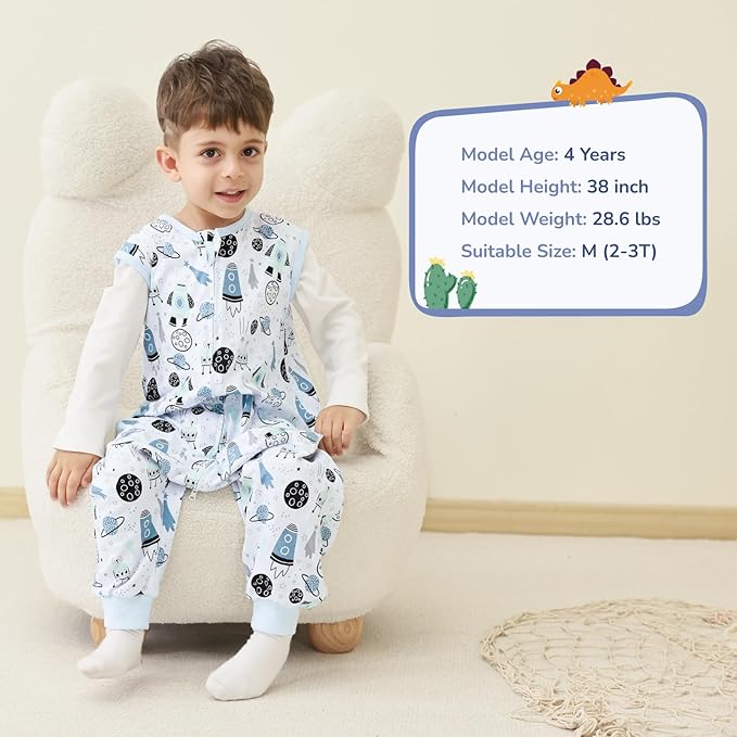 2 Pack Sleep Sack with Legs, Baby Wearable Blanket, 0.5 TOG Toddler Sleeping Sack with Feet Sleep Sacks (Planet, 12M-2T)