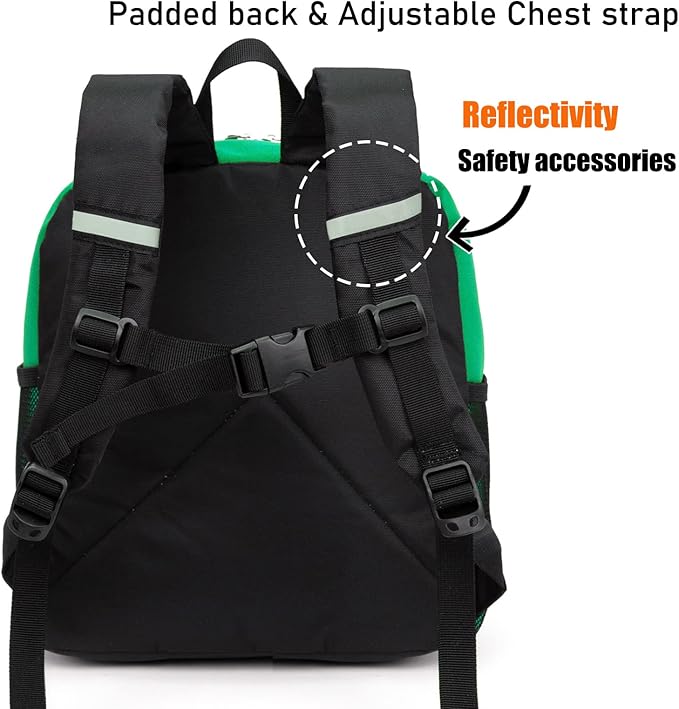 HawLander Little Kids Backpack for Boys or Girls, Toddler School Bag Fits 3 to 6 years old, Green, 12 Inch