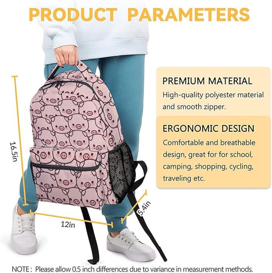 AIOMXZZ Pig Backpack Gifts, 16 Inch Cute Pig Bookbag Durable, Lightweight, Large Capacity, Funny Animal Backpack for School