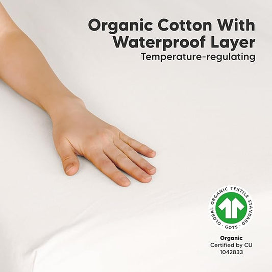 2 Pack and Play Sheets, Waterproof Mini Crib Sheets Fitted - 38x26 Organic Cotton Pack N Play Sheets for Graco Pack and Play Mattress, Playard Baby Crib Sheets,Neutral for Boy,Girl,Toddler(Soft White)