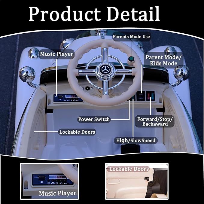 Electric Car for Kids, 12V Ride on Toys Licensed Mercedes Benz, Power Vehicles Wheels Parent-Child Max Load 220Ibs with Parent Remote LED Headlights