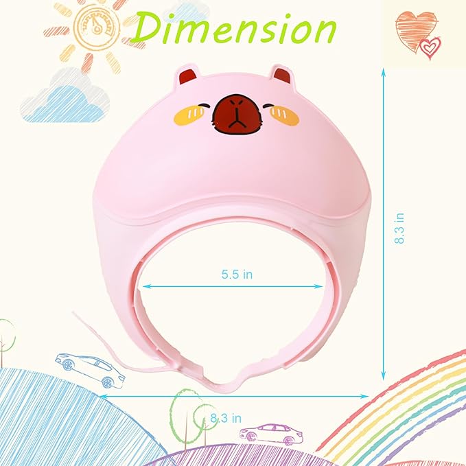 Baby Shower Cap - Waterproof Bath Visor for Toddlers 1-3 Years, Extra Soft Silicone Hair Washing Hat for Kids, Keep Water Out of Eyes (Pink)