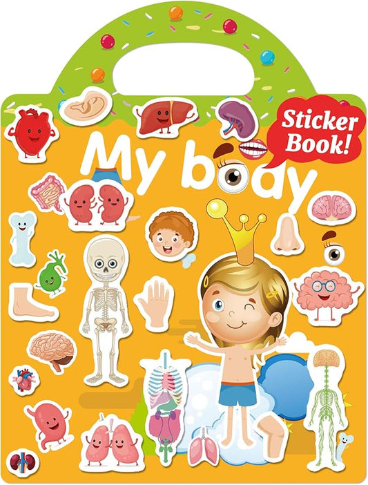 Benresive Reusable Sticker Books for Toddlers, Fun Travel Stickers for Kids, Toddler Sticker Book, Crafts Activities for Toddlers, 3 and Up Birthady Gifts - My Body